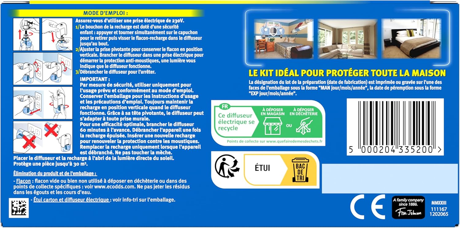 Diffuseur Electrique Liquide - Répulsif Moustiques - 3x45 Nuits - 3 Diffuseurs et 3 Recharges de 32ml 3 diffuseurs + 3 recharges