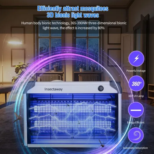 Lampe Anti Moustique Double Grille, 20W UV Anti Insectes Volants Electrique Intérieur Efficace Portée 50-80m² Pièges à Mouche Tueur Lampe, Destructeur d' Insectes, Maison, Cuisine, Bureau Blanc, noir