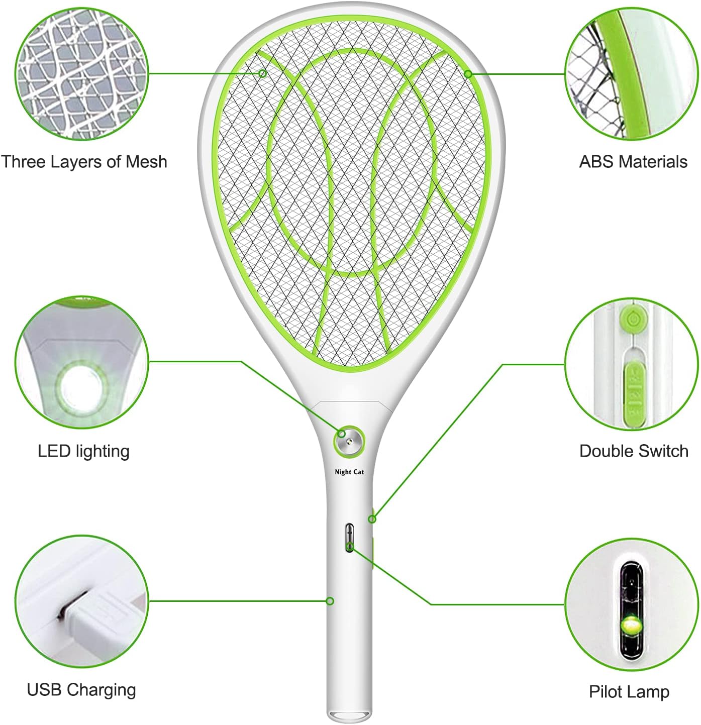 Raquette Anti Moustique Electrique Insectes - 3000V Piege a Guepes Tue Tapetteà Mouche électrique Repulsif Moustiques Guepe Mouches Fly Killer Interieur et Exterieur USB Rechargeable L Vert