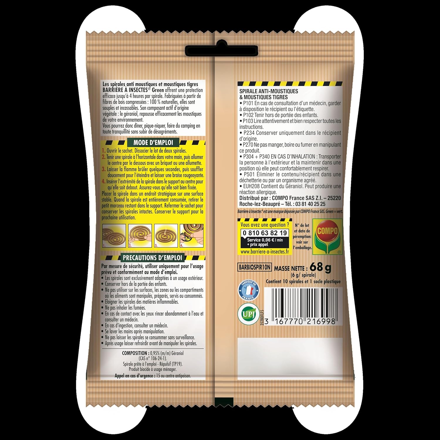 BARRIERE A INSECTES Green Anti-moustiques à Base de géraniol-Sachet de 10 Spirales, Nicht Zutreffend 10 unité (Lot de 1) Spirales