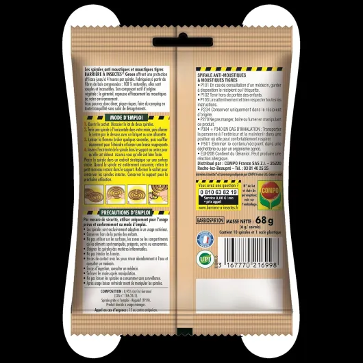 BARRIERE A INSECTES Green Anti-moustiques à Base de géraniol-Sachet de 10 Spirales, Nicht Zutreffend 10 unité (Lot de 1) Spirales