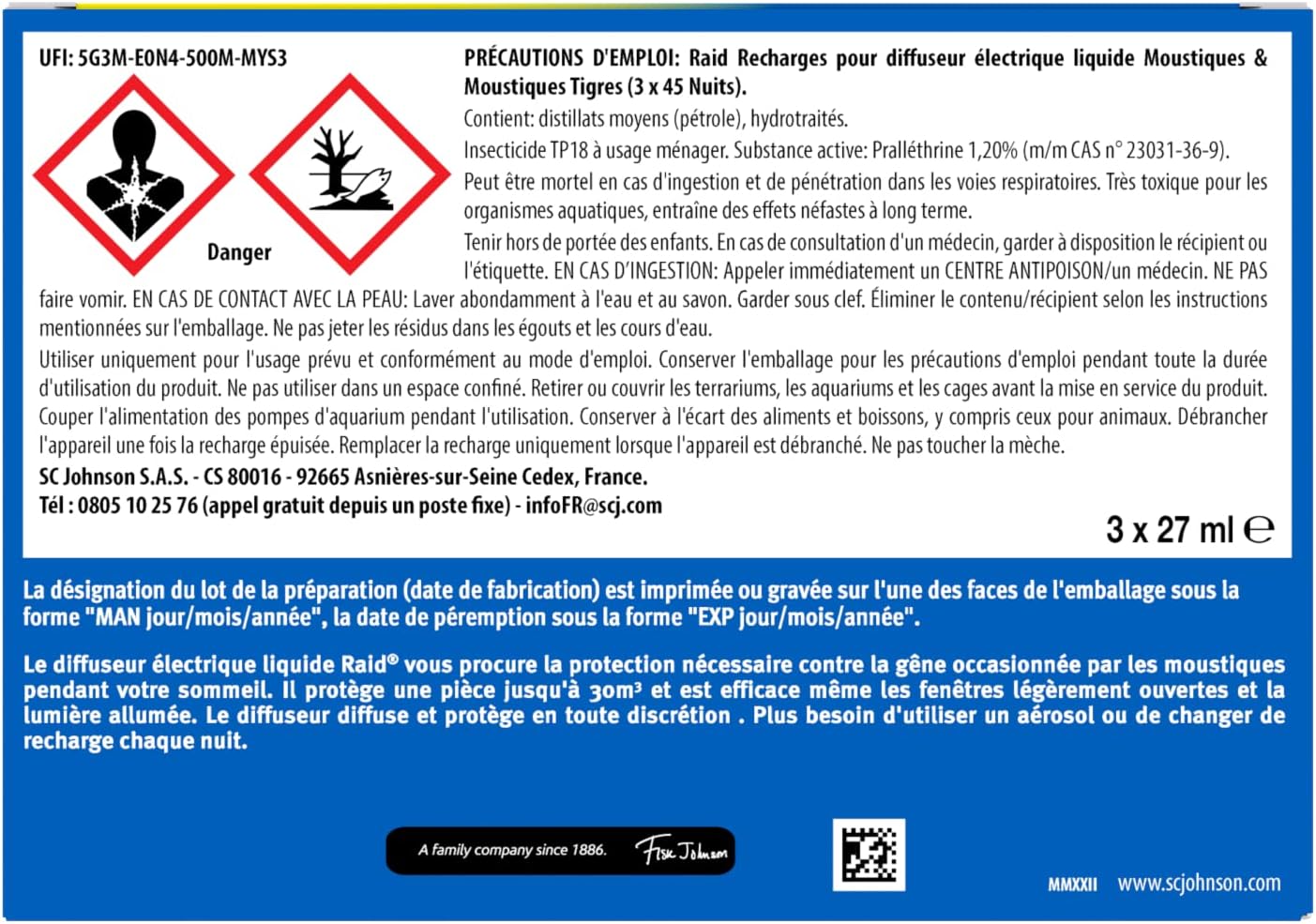 Recharge 3en1 Electrique Liquide Moustiques & Moustiques Tigres - 3 Recharges 45 Nuits Raid 3 Recharges