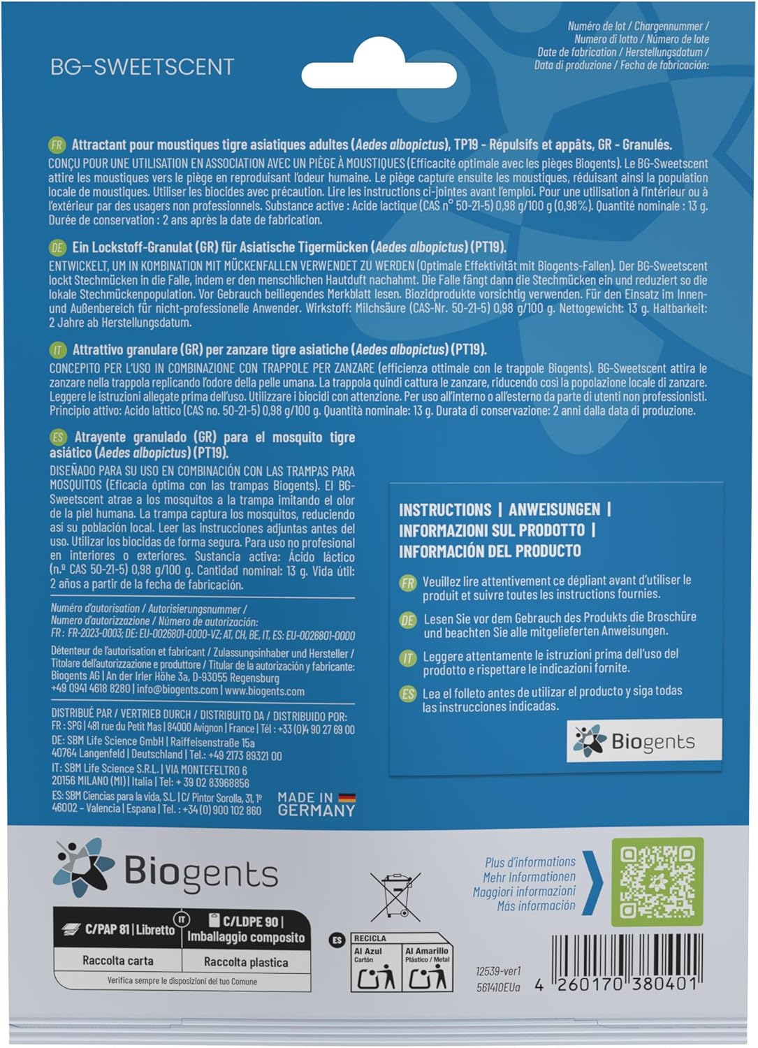 Recharges 6 Mois - 3x2 Mois - Attractifs Piège Extérieur Anti-Moustiques BG-MOSQUITAIRE - Efficace Contre Les Moustiques Tigres - Pack De Saison BG-SWEETSCENTX3 Unique