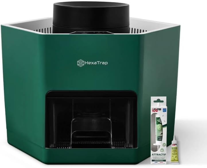 HEXATRAP BY FAVEX - Piège à moustiques extérieur hexatrap – piège moustique tigre et commun jardin – action 300 m² – Gels attractifs recharges 4 mois de protection – câble 10 m, Vert