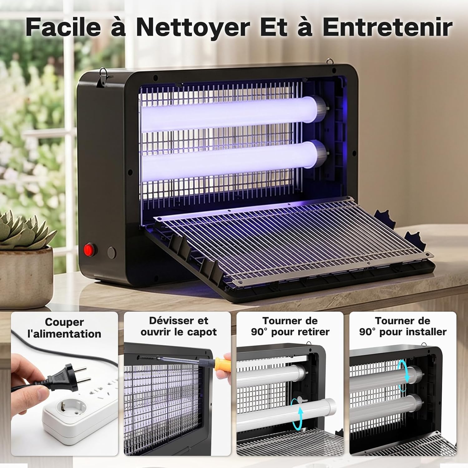 YFFU Lampe Anti Moustique Double Face 4000V, Tue Mouche Electrique Puissant avec 2 Tubes UV 365nm Interchangeables,Appareil Anti Moustique pour Intérieur et Extérieur,Idéal pour Maison,Chambre,Cuisine