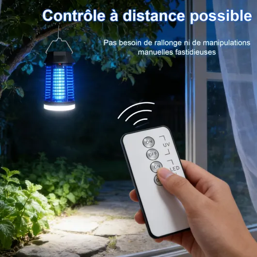 Lampe Anti Moustique avec éclairage LED, Version télécommandée, 4200V 15W UV Tueur d'Insectes Électrique Anti Insectes Répulsif Efficace Portée 80-100m², Étanche IPX4 Kit télécommande