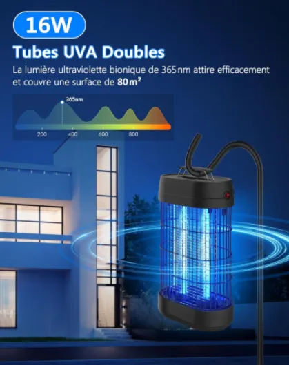 Lampe Anti Moustique, 18W UV Tue Mouche Eléctrique Couvrant 80m², Anti Insectes Moucherons Mites Intérieur Extérieur,Piège à Moustique pour Jardin Terrasse Piscine Chambre Maison Cuisine Noir 36cm