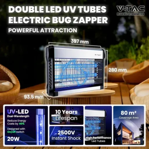 Test V-TAC Lampe Anti Moustique 20W : la grosse prise d’insectes qui fait (presque) le ménage toute seule
