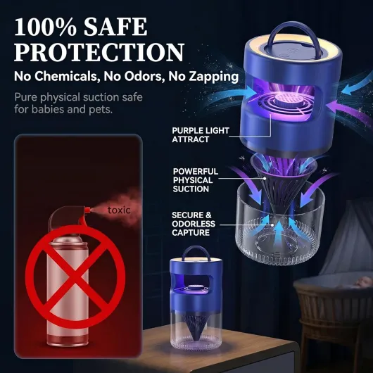 Lampe Anti-moustiques - Piège à Insectes UV dernière génération 2026, Technologie d'aspiration par Vortex, sans Produits Chimiques, Silencieux, sans Danger pour Les bébés et Les Animaux domestiques