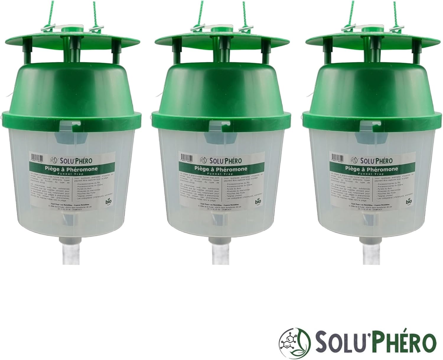 Lot de 3 Pièges à Phéromones Funnel Trap, SOLU'PHERO – Piège Papillons Lépidoptères – Usage Jardin & Vergers – Piège Réutilisable à Suspendre ou sur Pied – sans Phéromone